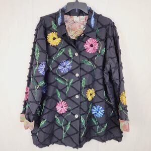 Roamans black floral embroidered jacket Size 1X Boho Western Cottagecore